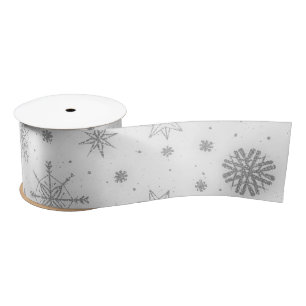 Silver Snowflakes White Design Satin Ribbon
