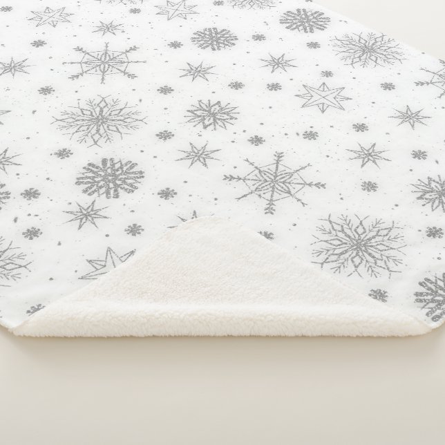 Silver Snowflakes White Design Sherpa Blanket (3/4)