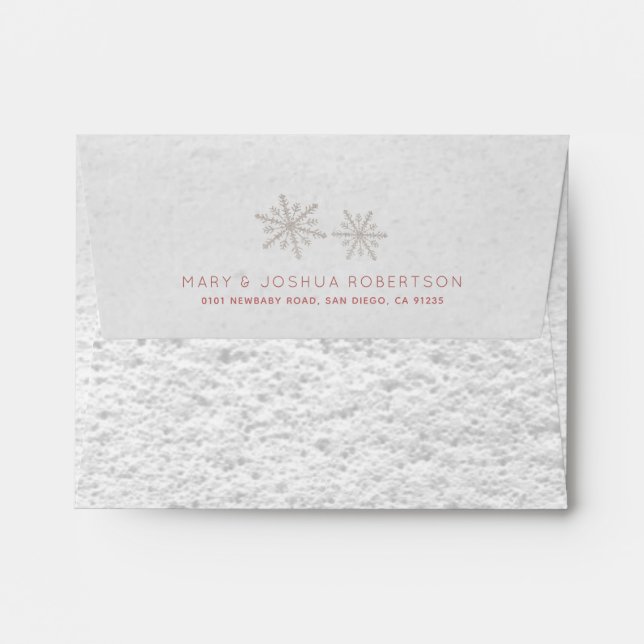 Silver Snowflakes White Snow Pink Envelope (Back (Top Flap))