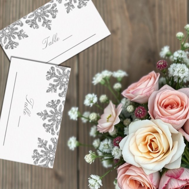 Silver Snowflakes Winter Wedding Place Card (Creator Uploaded)