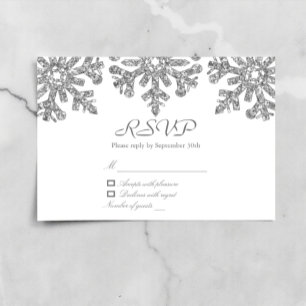 Silver Snowflakes Winter Wedding RSVP Card