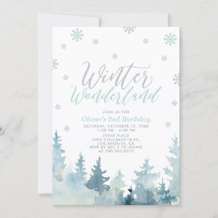 Silver Snowflakes Winter Wonderland 2nd Birthday Invitation