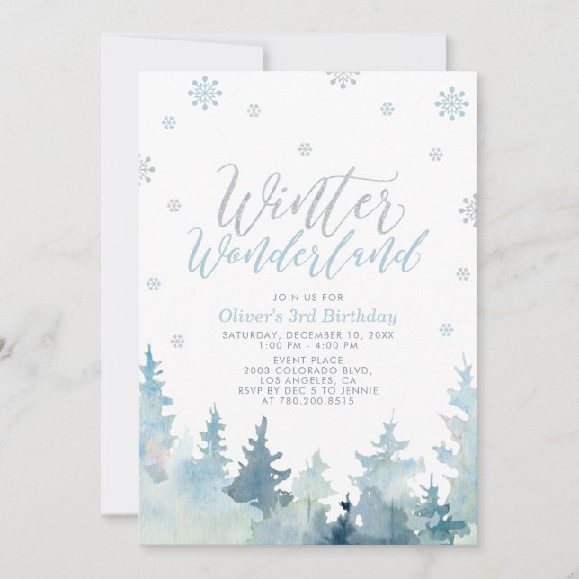 Silver Snowflakes Winter Wonderland 3rd Birthday Invitation (Front)