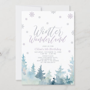 Silver Snowflakes Winter Wonderland 5th Birthday Invitation