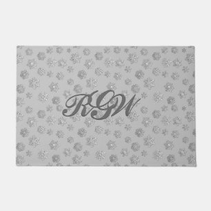 Silver Snowflakes with Monogram Doormat