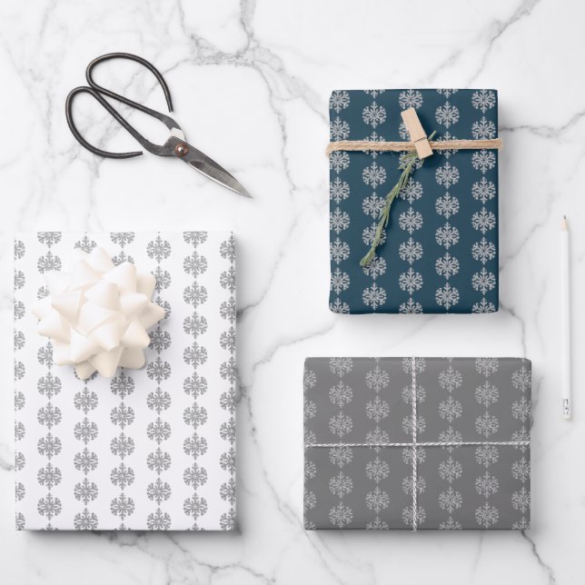 Silver Snowflakes Wrapping Paper Sheet (Front)