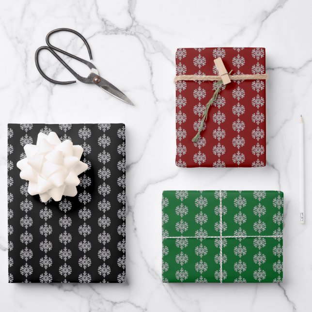 Silver Snowflakes Wrapping Paper Sheet (Front)