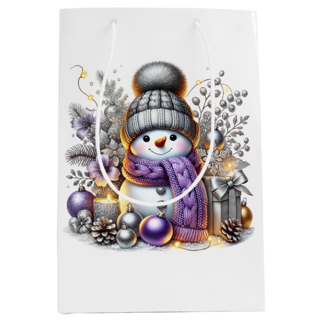 Silver Snowman  Medium Gift Bag (Front)