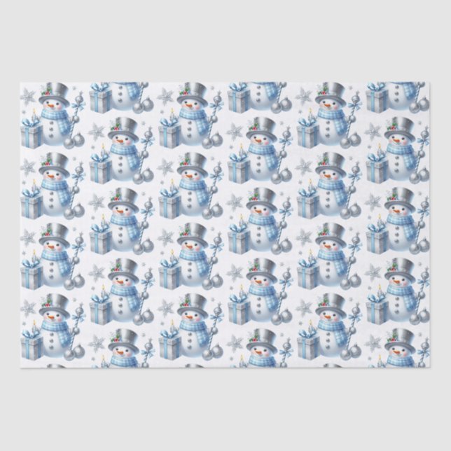 Silver Snowmen  Tissue Paper (Front)