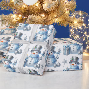 Silver Snowmen Wrapping Paper