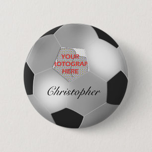 Silver Soccer ball customizable photo frame 2 Inch Round Button