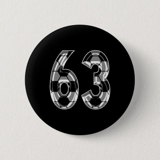 Silver Soccer Pattern Number 63 Jersey Player Unif 2 Inch Round Button (Front)