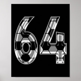 Silver Soccer Pattern Number 64 Jersey Player Unif Poster
