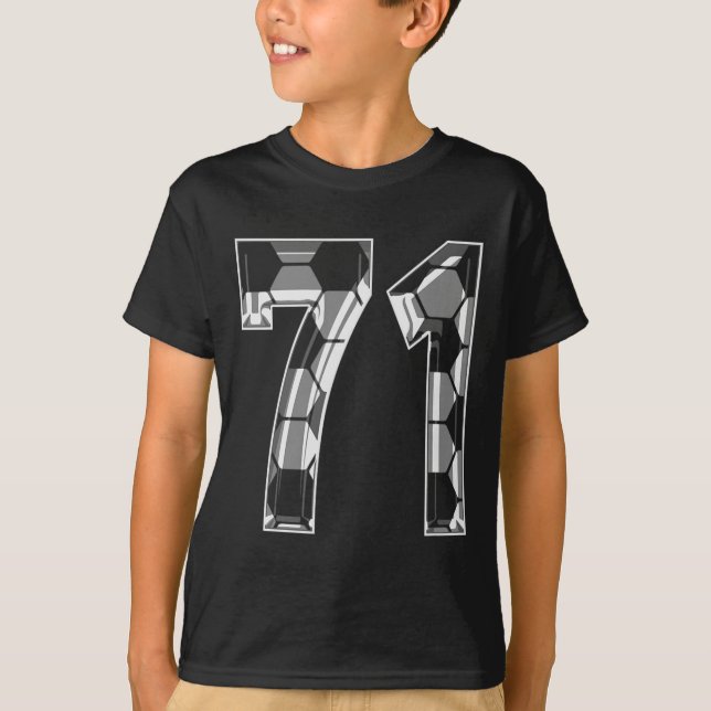 Silver Soccer Pattern Number 71 Jersey Player Unif T-Shirt (Front)
