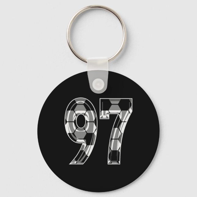 Silver Soccer Pattern Number 97 Jersey Player Unif Keychain (Front)