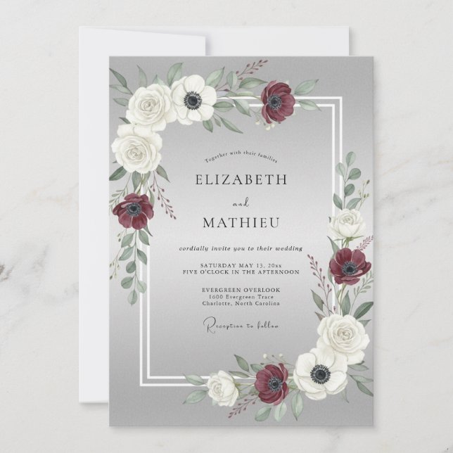 Silver Sophisticated Winter Wedding Invitation (Front)