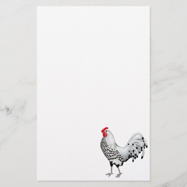 Silver Spangled Hamburg Rooster Stationery (Front)