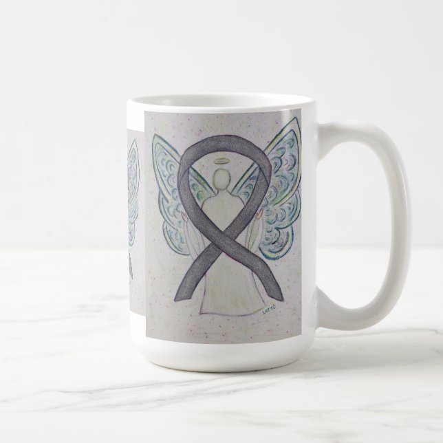 Silver Sparkle Awareness Ribbon Angel Art Mug (Right)