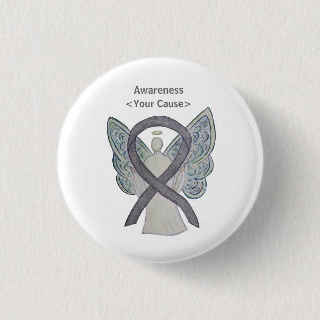 Silver Sparkle Awareness Ribbon Angel Custom Pins (Front)