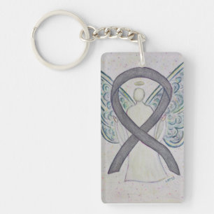 Silver Sparkle Awareness Ribbon Angel Key chain