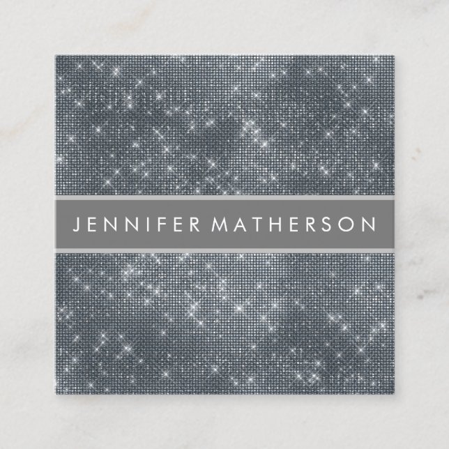 Silver Sparkle Beauty Stylist Square Business Card (Front)
