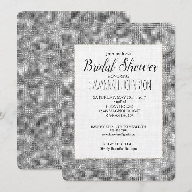 Silver Sparkle Bridal Shower Invitation (Front/Back)
