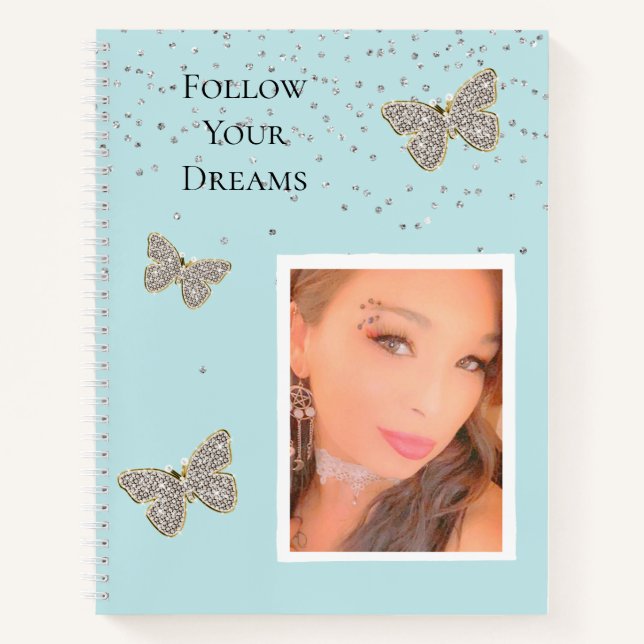 Silver Sparkle Butterflies Your Photo  Notebook (Front)