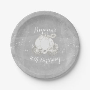 Silver Sparkle Carriage Elegant Cinderella Party Paper Plate