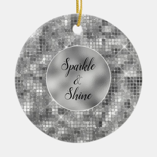 Silver Sparkle Ceramic Ornament (Front)