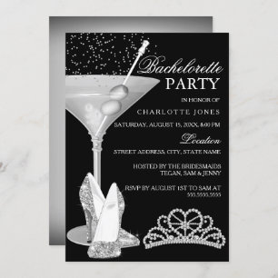 Silver Sparkle Cocktail Bachelorette Party Invitation