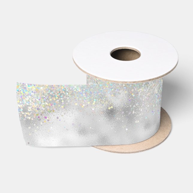 silver sparkle cute glitter satin ribbon (Spool)