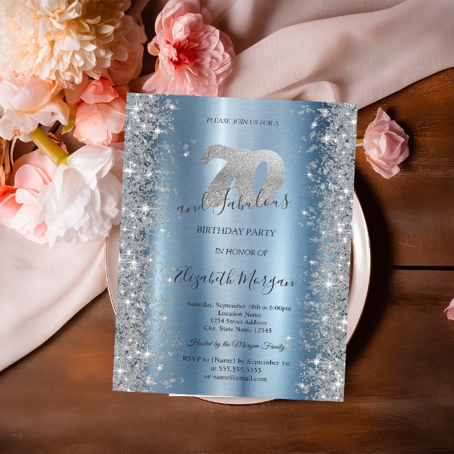 Silver Sparkle Diamonds Blue 70th Birthday   Invitation (Creator Uploaded)