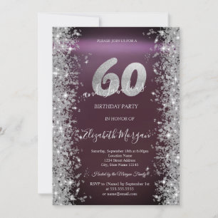 Silver Sparkle Diamonds Burgundy 60th Birthday   Invitation