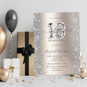 Silver Sparkle Diamonds Ivory 18th Birthday Invitation