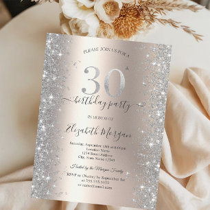 Silver Sparkle Diamonds Ivory 30th Birthday Party Invitation
