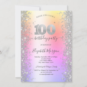 Silver Sparkle Diamonds Ombre 100th Birthday Party Invitation