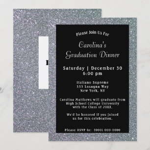 Silver Sparkle Dinner Black Graduation Invitation