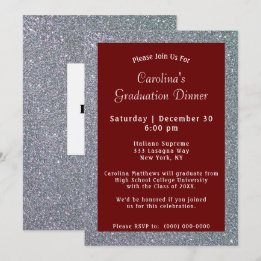 Silver Sparkle Dinner Maroon Graduation Invitation