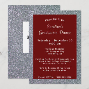 Silver Sparkle Dinner Maroon Graduation Invitation