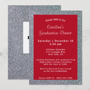 Silver Sparkle Dinner Red Graduation Invitation
