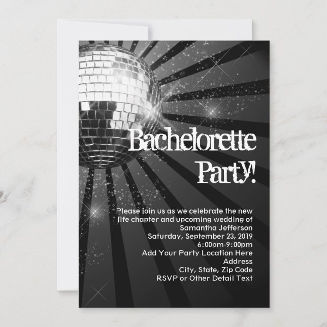 Silver Sparkle Disco Ball Bachelorette Party Invitation (Front)