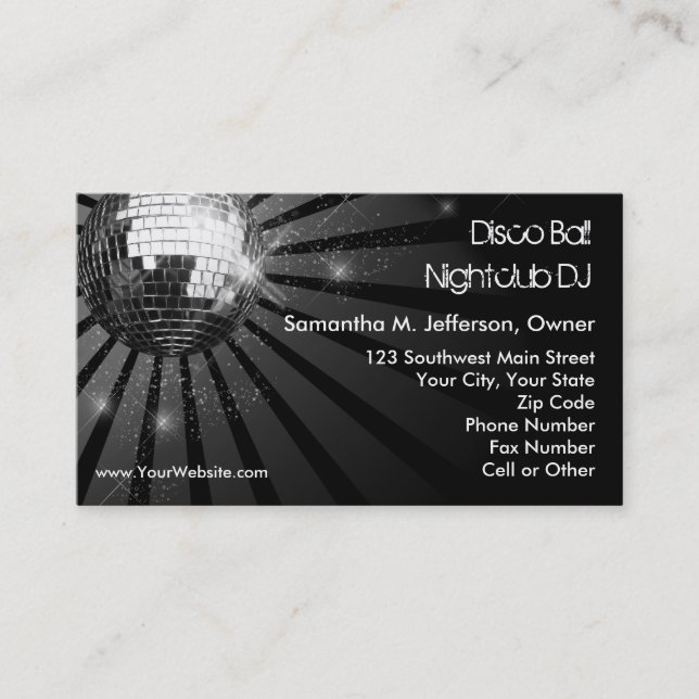 Silver Sparkle Disco Ball Party Business Card (Front)