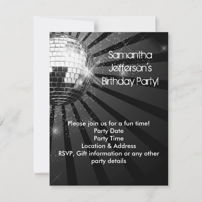 Silver Sparkle Disco Ball Party Invitation (Front)