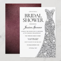 Silver Sparkle Dress Velvet Bridal Shower Invite