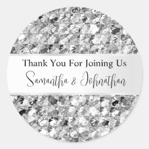 Silver sparkle faux foil aluminum glam metallic  classic round sticker
