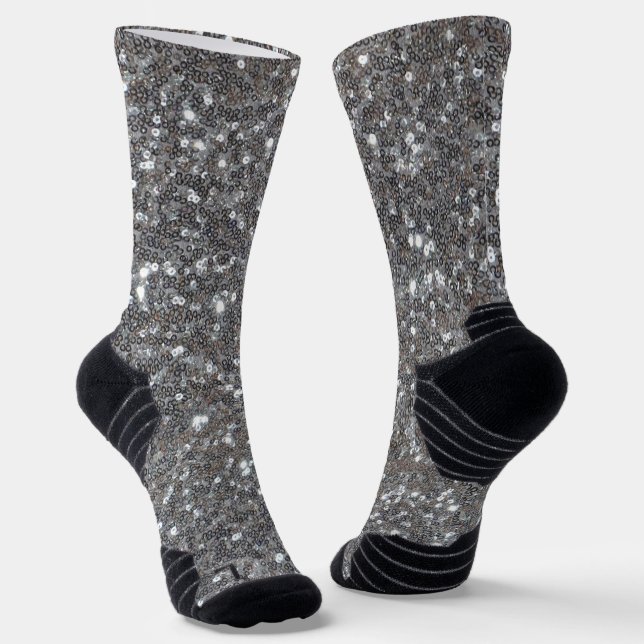 Silver Sparkle Faux Glitter Socks (Angled)