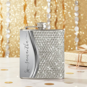 Silver Sparkle Glam Bling Personalized Metal Hip Flask