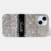 Silver Sparkle Glam Bling Personalized Metal Look Case-Mate iPhone Case (Back (Horizontal))