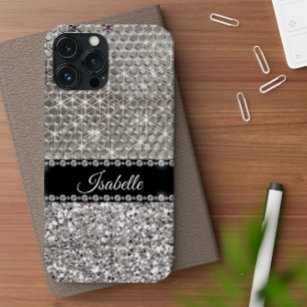 Silver Sparkle Glam Bling Personalized Metal Look Case-Mate iPhone Case