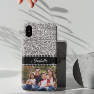 Silver Sparkle Glam Glitter Photo Monogram Samsung Galaxy S6 Case